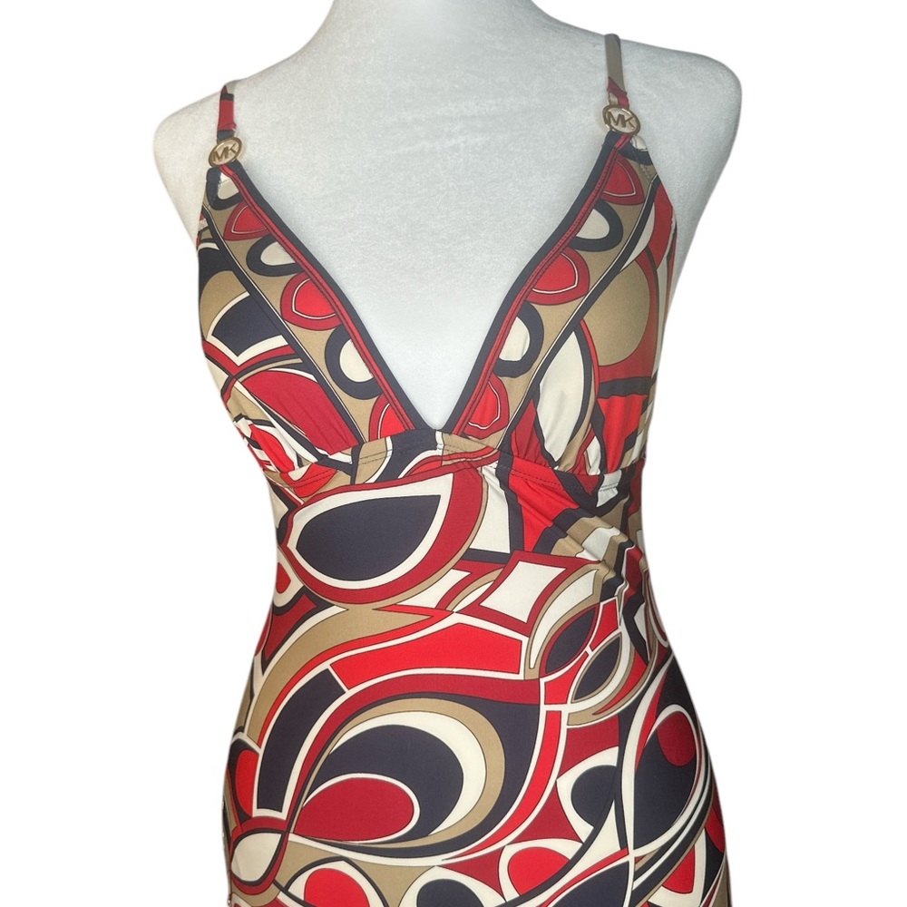 Michael Korhs Red, White & Blue Geometric Psychedelic One Piece Swimsuit Size 10